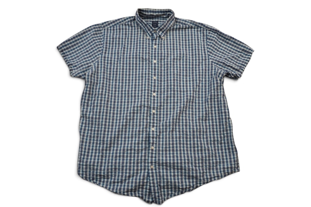 Brooks Brothers Shirt Mens 3XLT Blue Plaid Short Sleeve Button Down Cotton